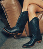 Corral Women's Black Cowboy Boots with Stitch Pattern Inlay Pull Straps Snip Toe Z5072 