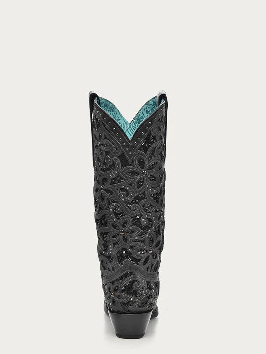 Women's Black Cowboy Boots with Crystals Inlay and Studs Corral A3752