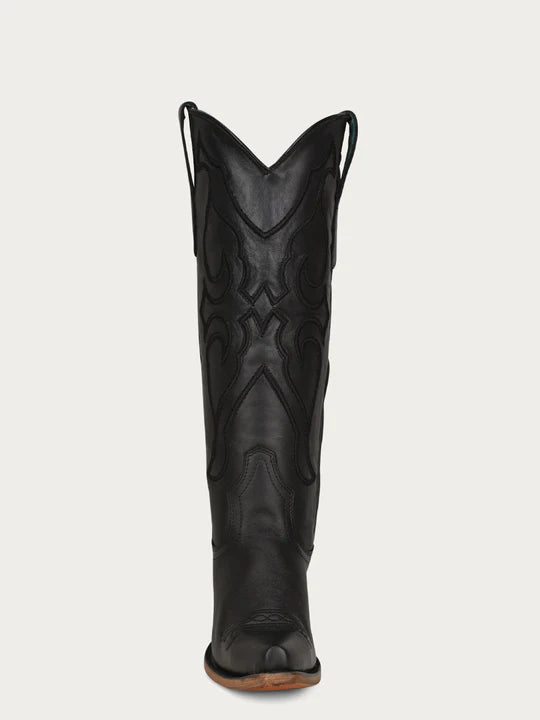 Corral Women's Black Tall Top Stitch Pattern & Inlay Pull straps  Snip Toe Boot Z5075