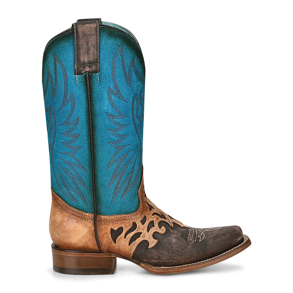 Corral Women's Cowboy Boot Z5099 Western Square Toe with a Blue Shaft