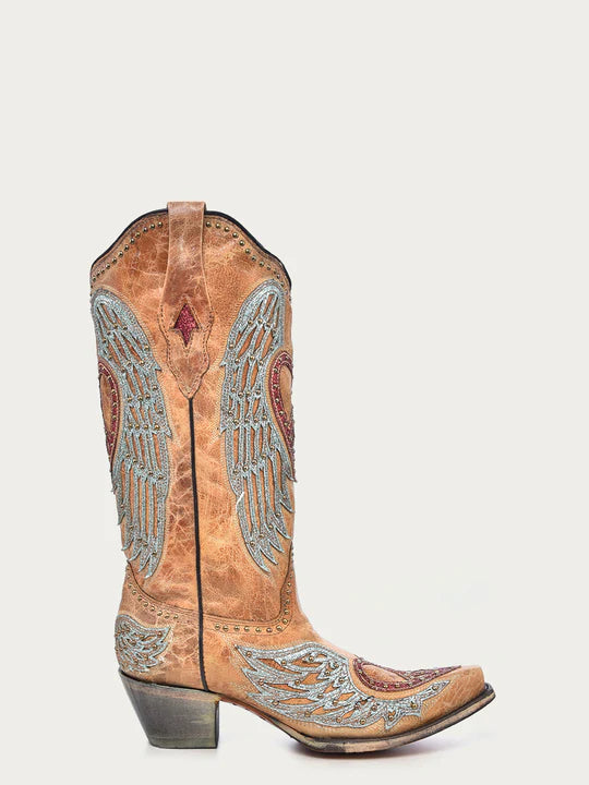 Corral Women's Sand Heart Wings Overlay COWBOY BOOTS A4235 SS22