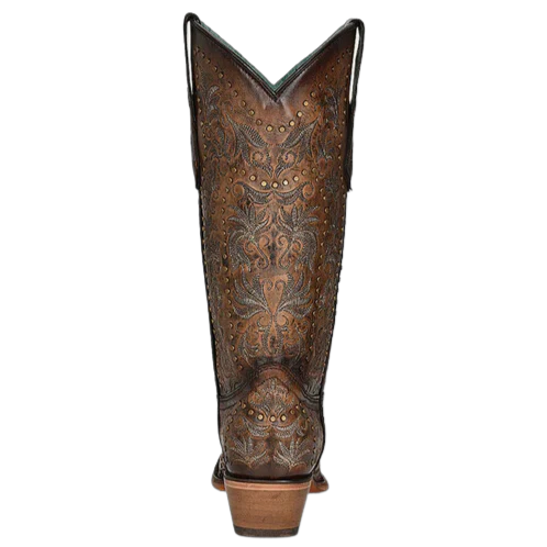 Corral Womens Boots C3972 Maple Embroidery with Studs Brown Tall Cowboy Boots