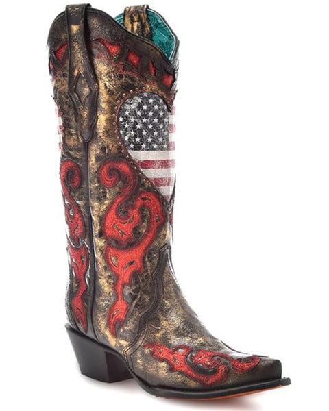 Corral Z5236 Women's USA Flag Heart Cowboy Boots Star & Stripes Free Shipping - Saratoga Saddlery & International Boutiques
