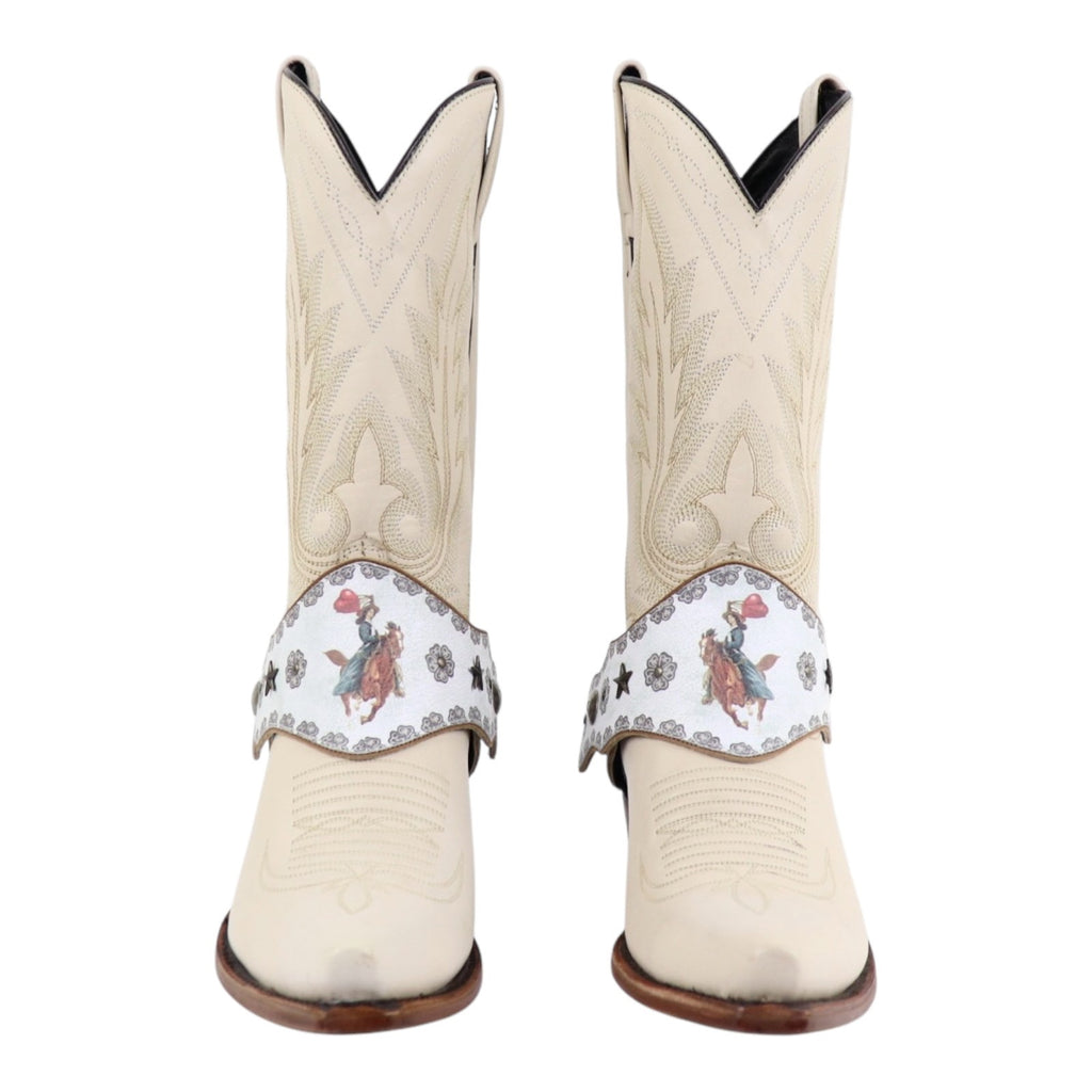 Boot Lassos Rodeo Darlin - White Leather Boot Harness - Wedding Boots Accessories 

