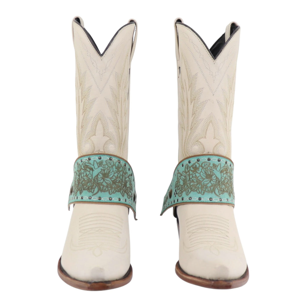 Cowboy Boot Accessories Boot Lassos Hummingbird in Aqua Blue Leather
