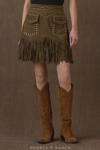 Double D Ranch S1828 Fringin Around Leather Suede Skirt in Olive S1828 - Saratoga Saddlery & International Boutiques