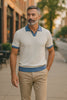 7 Downie Men's Polo in Off White with Navy Johnny Collar Polo
