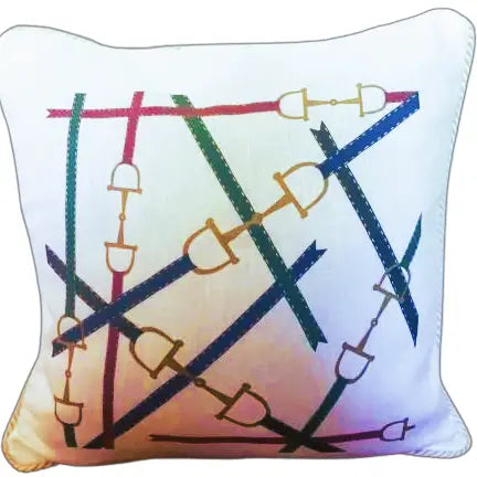 Ox Bow Colorful Equestrian Bits Corded Edge Pillow 20" x 20"
