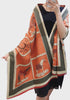 Equestrian Scarf Wrap - Orange Horse Print | Luxury Reversible Layering Piece