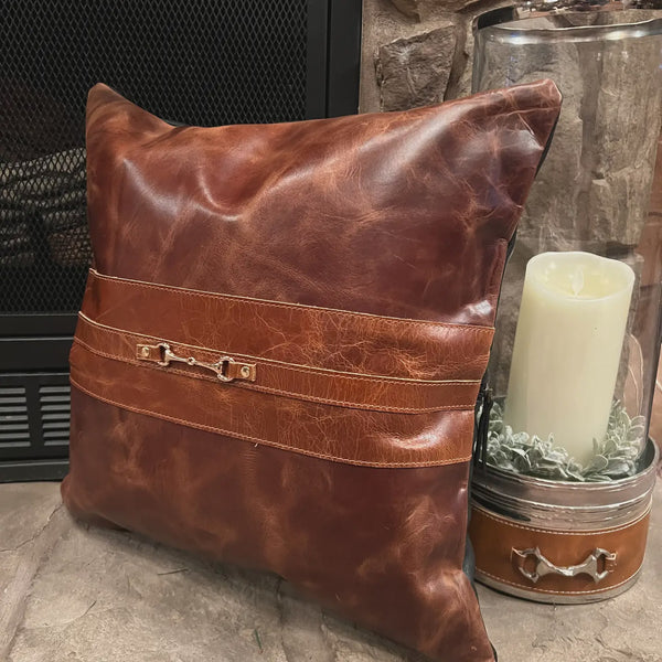 Equestrian Snaffle Bit Leather Pillow IS24107N