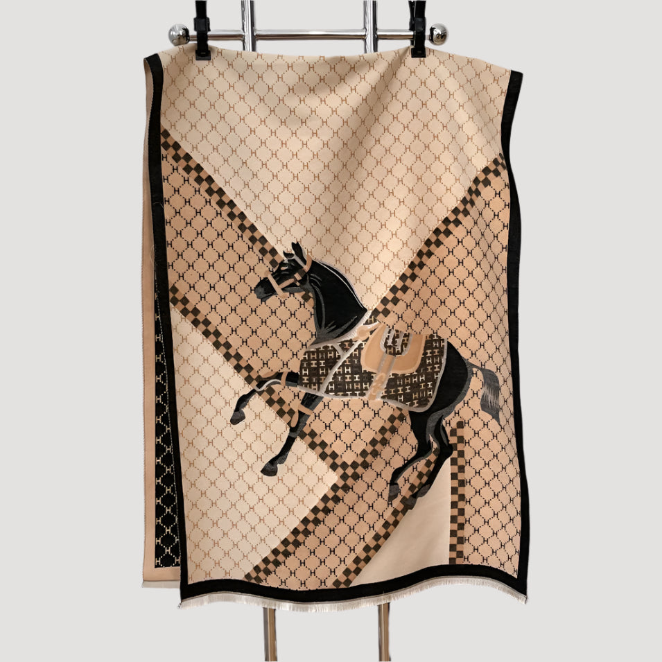 Equestrian Wrap Tan / Black Giddy Up Reversible Scarf
