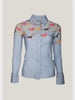 Women's Denim Running Horses Blouse Equestrian Shirt Western Style Button Shirt
