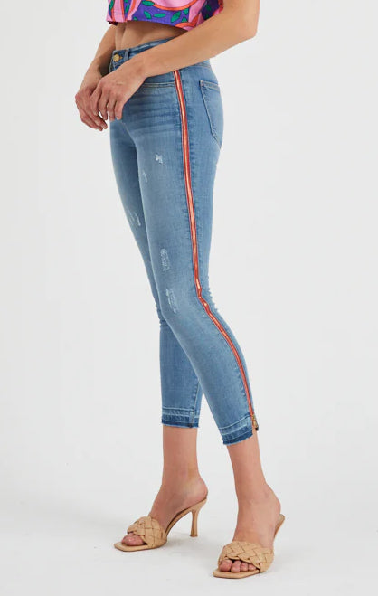 Mid Rise Ankle Skinny with Side Zipper Detail