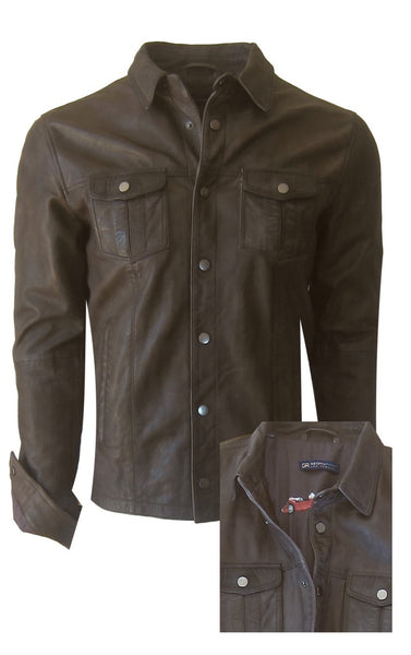 Brown Leather button-up shirt with snaps