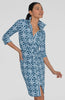 Women's Dress on Navy Stretch Fabric By Gretchen Scott Twist & Shout Dress Navy Ring Toss JDTSRT