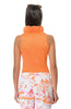 Gretchen Scott Sleeveless Ruffle Collar Top – Orange 4-Way Stretch Jersey Ruffle Neck Shirt