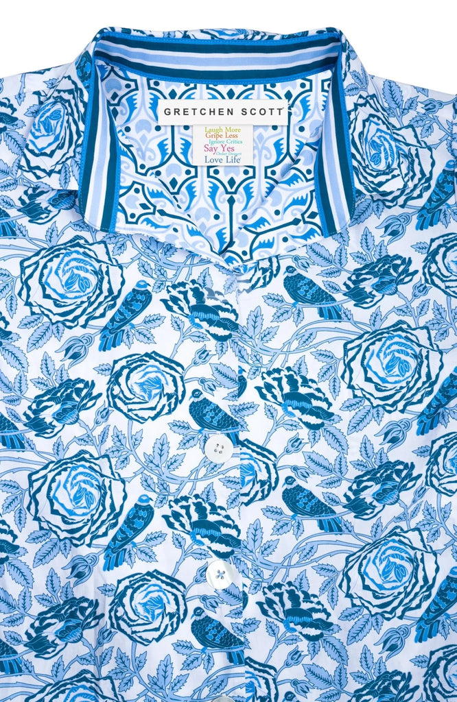Gretchen Scott So Sweet Blue Summer Dress – Smell The Roses Printed Cotton Dress