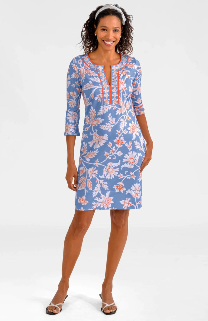 Gretchen Scott Split Neck Dress in Periwinkle Blue Stunning Stippling
