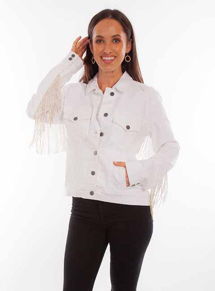 Scully HC792 Women's Denim WHITE Fringe Jacket SS23 - Saratoga Saddlery & International Boutiques