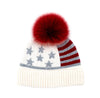 Mitchie's White Knit USA Flag hat w/Ribbed Cuff & Fox Pompom HTA143 FW25
