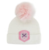 Mitchie's White Knit Beanie w/Apres Patch & Fox Fur Pom HTAN97 FW25