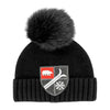 Mitchie's Black Knit Ski Logos Hat w/Fox Fur Pom HTAN67 FW25