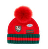 Mitchie's Red Knit Ski Logos Hat w/Fox Fur Pom HTAN68 FW25