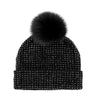 Mitchie's Black Knit Crystal Beanie w/Fox Fur Pom HTAN90 FW25