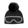 Mitchie's Black Knit Beanie w/Ski Goggles & Fox Fur Pom HTAN95 FW25