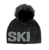 Mitchie's Black Knit Ski Beanie w/Crystals & Fox Fur Pom HTAN99 FW25