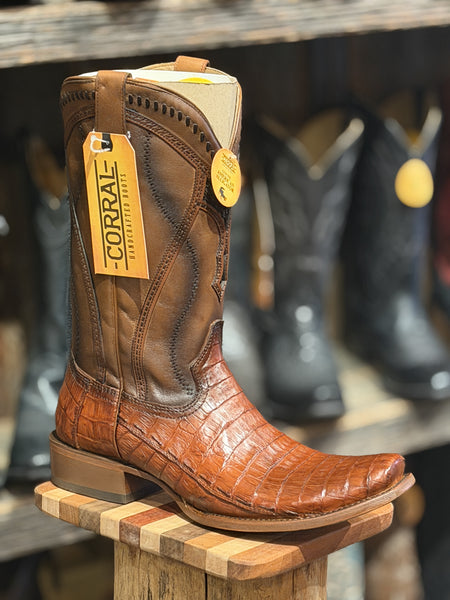 Corral A5109 MN Honey Caiman Inlay & Embroidery Woven Narrow Sq.Toe SS26