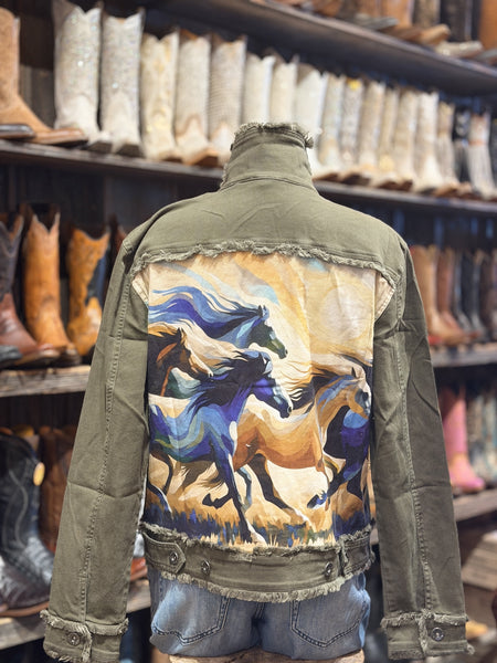 W.A.Y Olive Cotton Twill Jacket w/Horse SS26