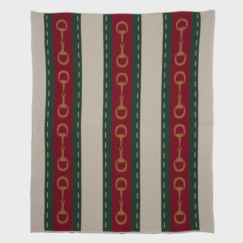 Blanket with horse bridle pattern on a white background Equestrian Decor Striped Horse Bit Design Throw Blanket BL01SB3