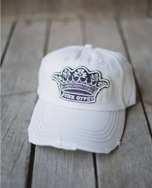 Junk Gypsy White Cap with Silver Crown Distressed Baseball Cap WJG2204 SS26