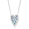 Brighton Silver Heart Pendant Necklace with Blue Crystals – Reversible Love Message Necklace JM0169