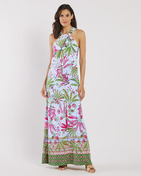 Maxi Dress by Jude Connally Bernadette in Pink Palm Royal White Color - Saratoga Saddlery & International Boutiques