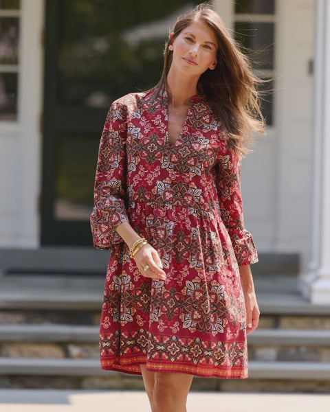 Jude Connally Faith Dress Cotton - Voile Italian Tile Claret 107605 - Saratoga Saddlery & International Boutiques