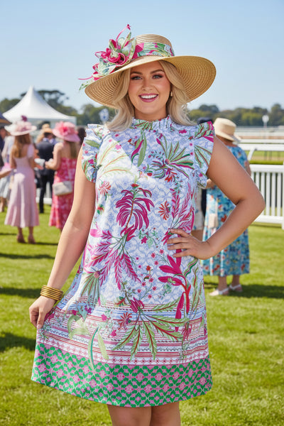 Jude Connally Shari Dress in Palm Royal White Florida Dress 101094 ON SALE - Saratoga Saddlery & International Boutiques