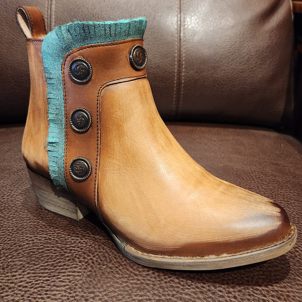 Circle G LD Q0211 Brown Turquoise Fringes Shortie Boot FW23