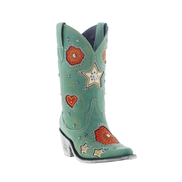 Women's Tall Cowboy Boots in Turquoise Leather with Red Hearts Anabella by Liberty Black - Saratoga Saddlery & International Boutiques