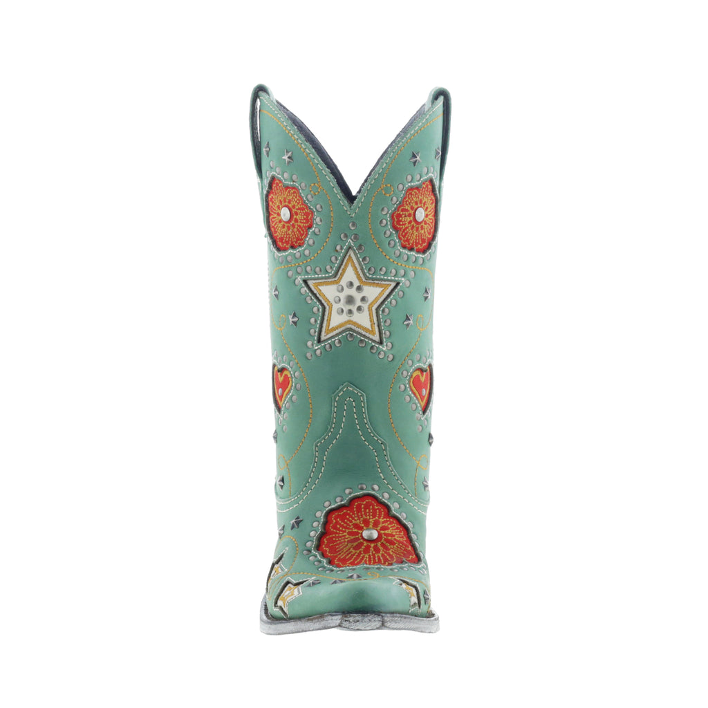 Women's Tall Cowboy Boots in Turquoise Leather with Red Hearts Anabella by Liberty Black