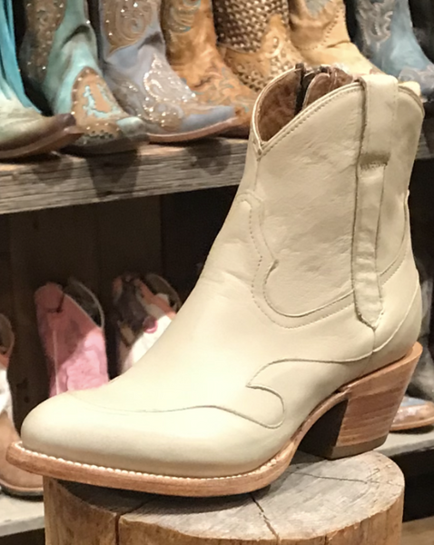 Lucchese Women's M6075 Cream Leather Ankle Bootie ON SALE - Saratoga Saddlery & International Boutiques