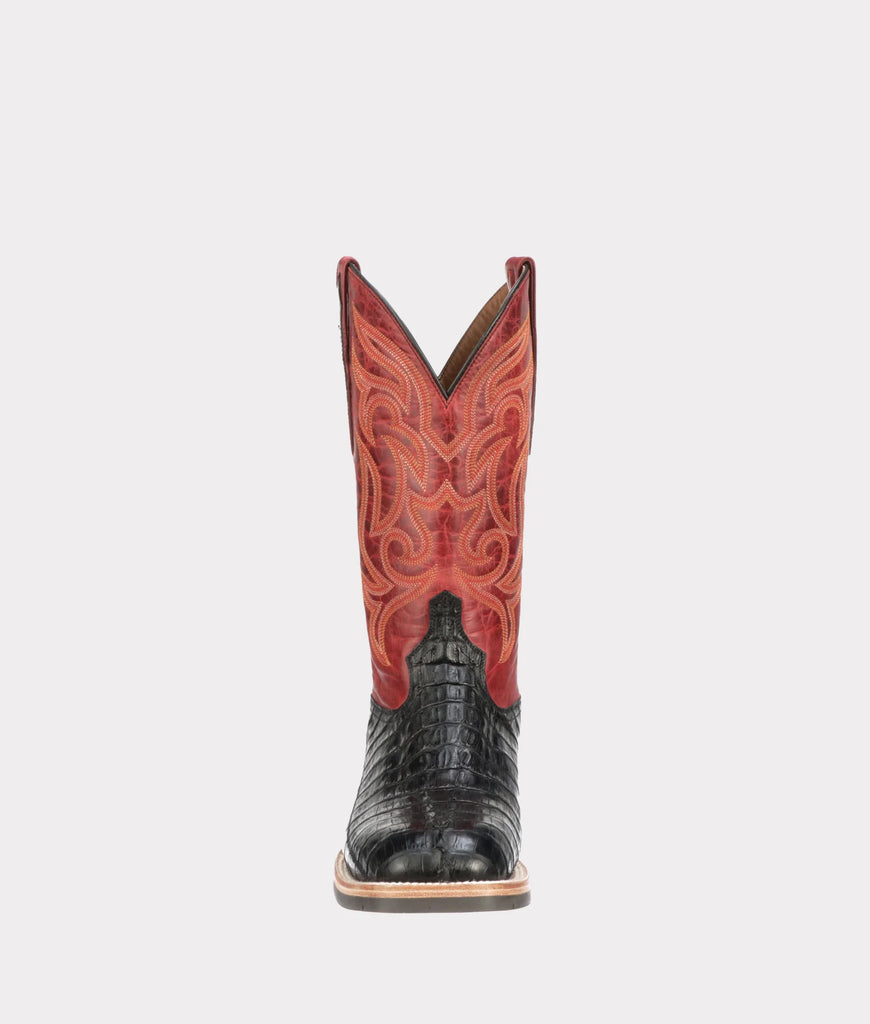 Lucchese Men's Rowdy HornBack Caiman Black Square Toe Cowboy Boots Rubber sole M4558 WF