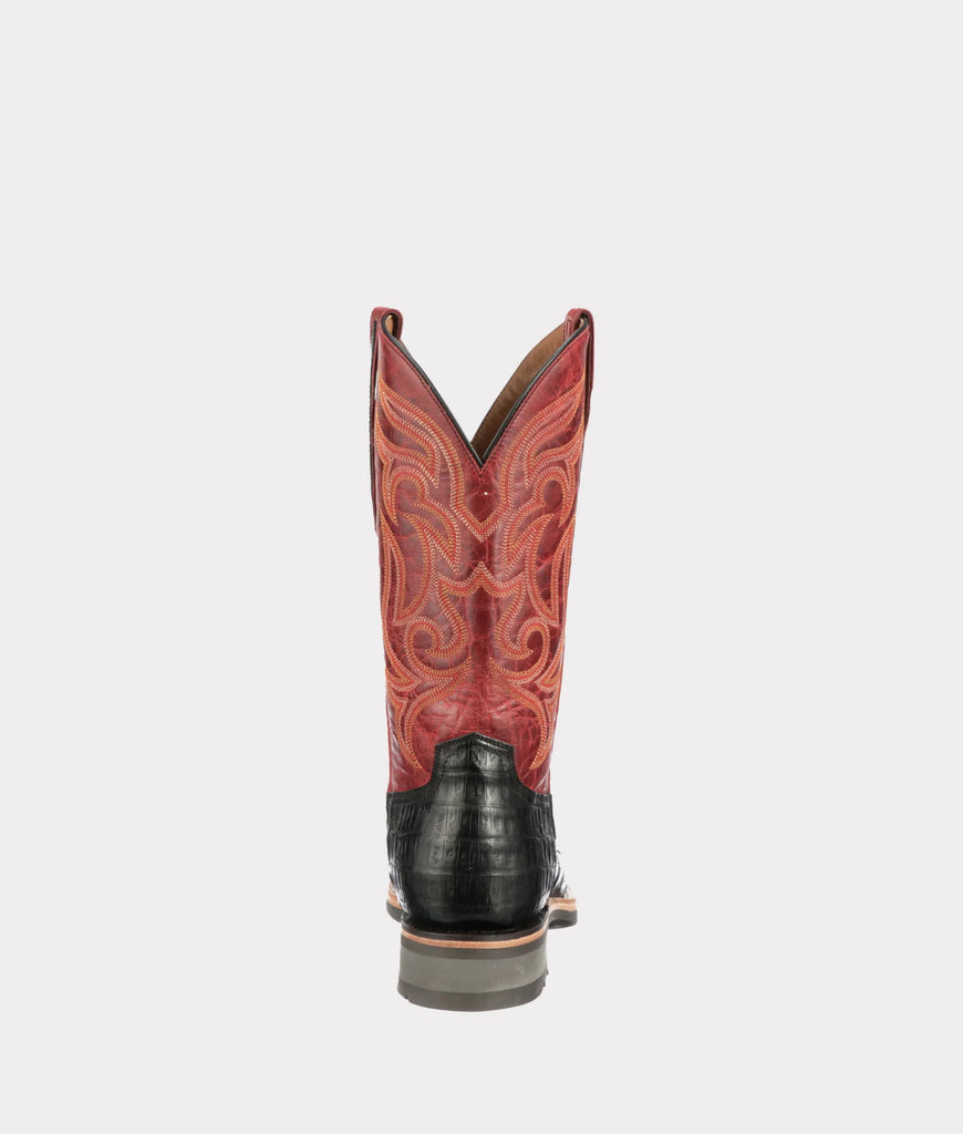 Lucchese Men's Rowdy HornBack Caiman Black Square Toe Cowboy Boots Rubber sole M4558 WF