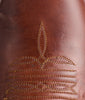 Close-up of brown leather with intricate stitching pattern