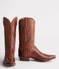 Pair of brown leather cowboy boots on a white background