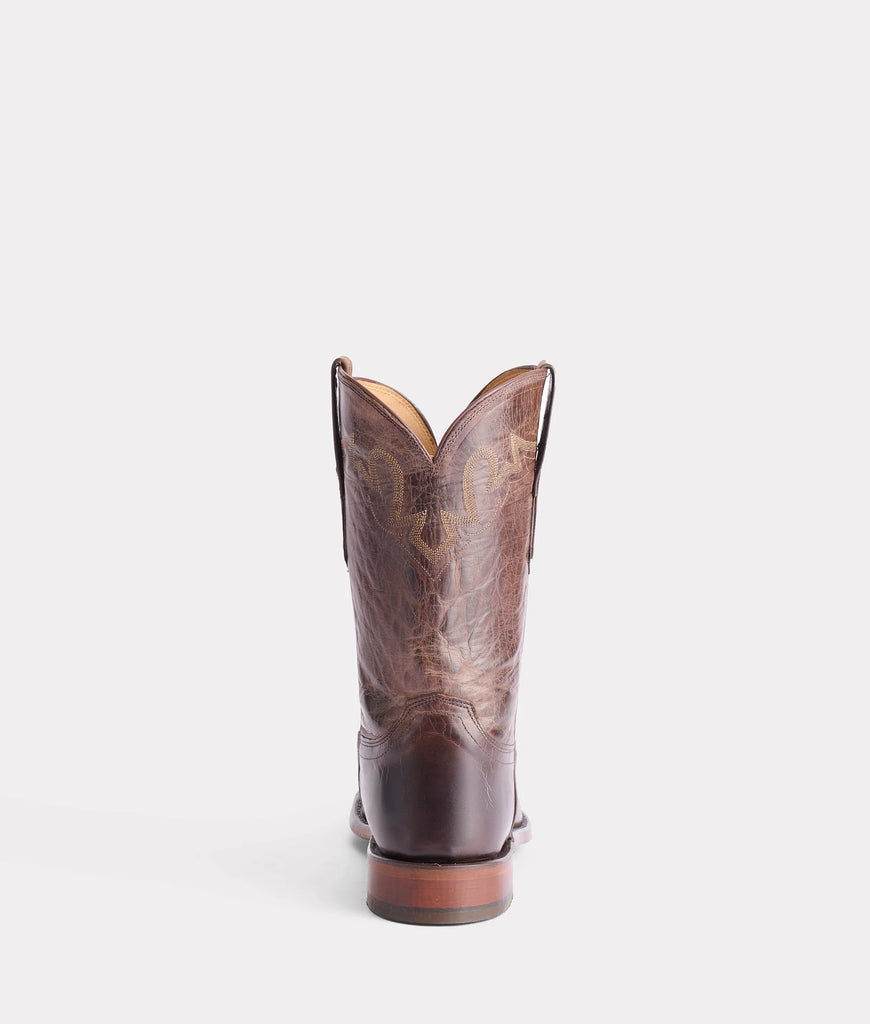 Brown Lucchese Roper cowboy boot on a white background