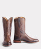 Pair of brown leather men's Roper cowboy boots on a white background