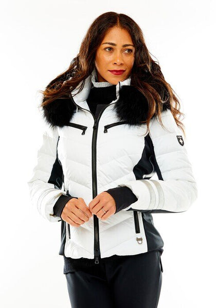 M. Miller SK2826 Devon Ski Jacket in Black White with Fin Raccoon SS2425up - Saratoga Saddlery & International Boutiques