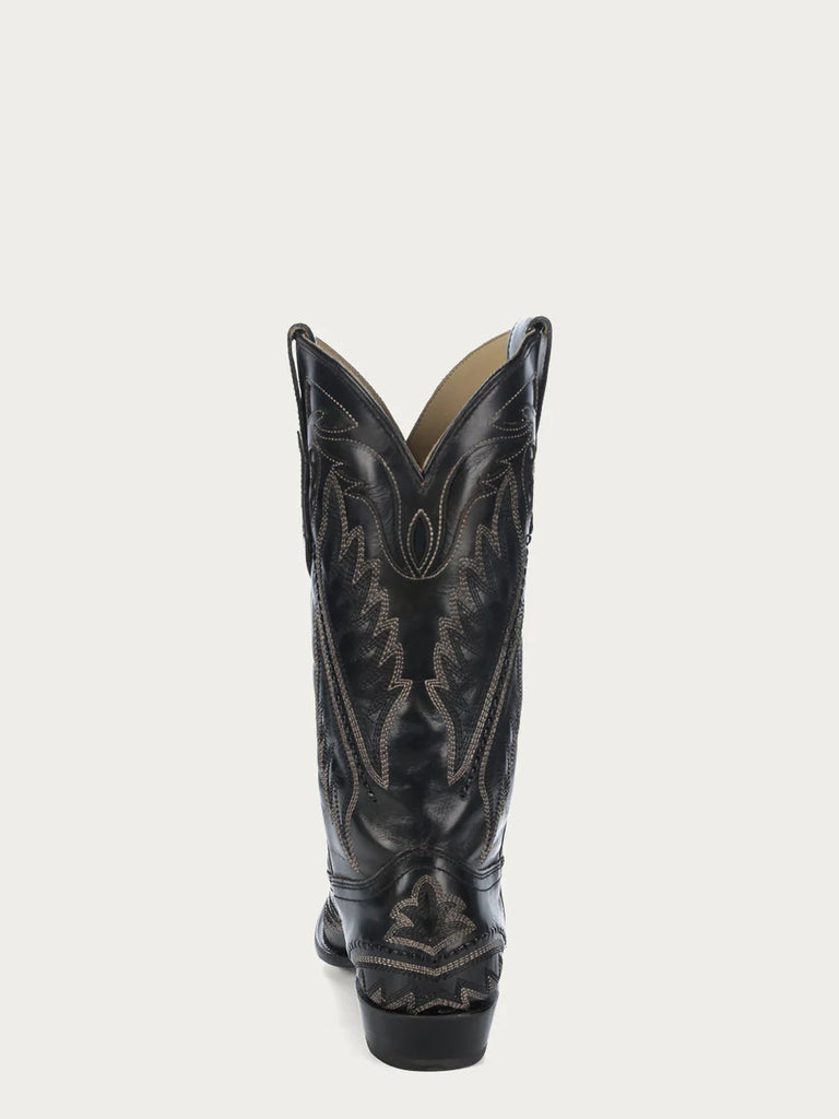 Men's Black Leather Cowboy Boots with Embroidery C4149